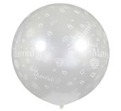 Balon metaliczny biały perłowy Just Married, 80 cm 1 szt.