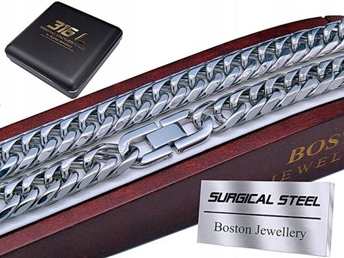 GRUBY SREBRNY ŁAŃCUCH ŁAŃCUSZEK MĘSKI NA SZYJĘ STAL CHIRURGICZNA 316L 9 MM na Arena.pl