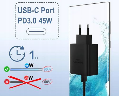 Szybka ładowarka PD 45W do Samsung itp z kablem USB-C 2m Szybkie ładowanie na Arena.pl