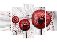 70 100CM OBRAZ 5 ELEM CZERWONE DMUCHAWCE 3 DRUK PŁÓTNO