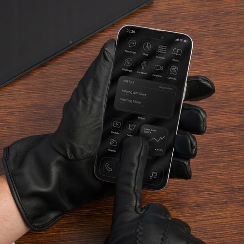 Rękawiczki skórzane męskie klasyczne DOTYKOWE z polarkiem miś na Arena.pl