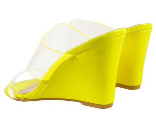 Żółte klapki na koturnie przezroczyste paski 40 na Arena.pl