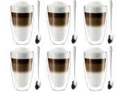 Szklanki Termiczne z Podwójną Ścianką Kawa Latte z Łyżeczkami 6 sztuk