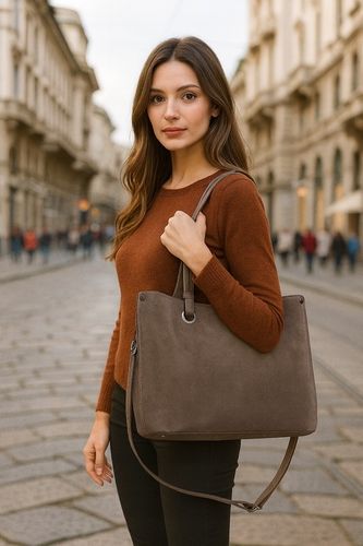 Duża pojemna zamszowa torba XXL Vera Pelle wygodna Włoska skórzana 3 komory na Arena.pl