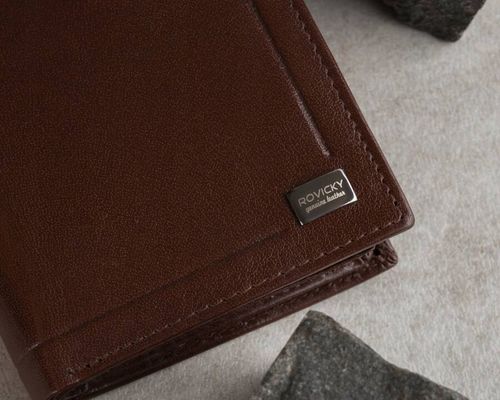 elegancki portfel męski ze skóry naturalnej, bez zapięcia - rovicky na Arena.pl