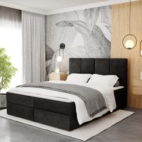 ŁÓŻKO KONTYNENTALNE 160x200 TAPICEROWANE PODWÓJNE Z MATERACEM CZARNE