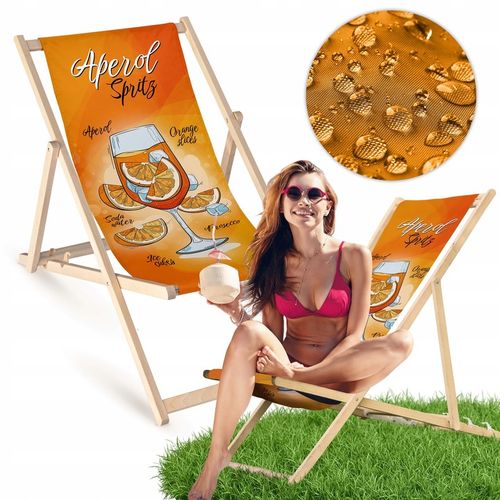 Leżak OGRODOWY DRAWNIANY JASNY nadruk APEROL SPRITZ na PLAŻĘ TARAS BALKON na Arena.pl