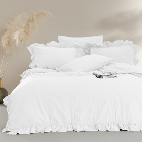 Pościel bawełniana OPTIC WHITE/160x200(P) STONEWASHED zdjęcie 1