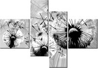 130CM 90 OBRAZ 4 ELEM BIAŁE DMUCHAWCE SZARYM TLE ŚCIENNY