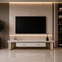 Szafka RTV złota Italiano Glamour Premium z blatem marmurowym 200x45x42