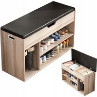 Szafka na buty drewniana z siedziskiem schowek 2 półki otwierana jasny dąb