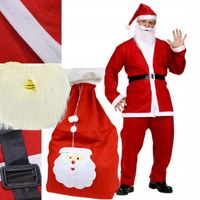 Strój Mikołaja 5elem.+ duży worek na prezenty 50x80 broda wąsy pasek zestaw
