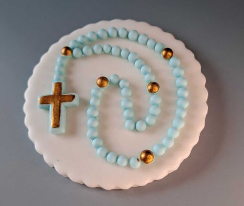 Plakietka cukrowa różaniec na tort Komunia Chrzest niebieski na Arena.pl