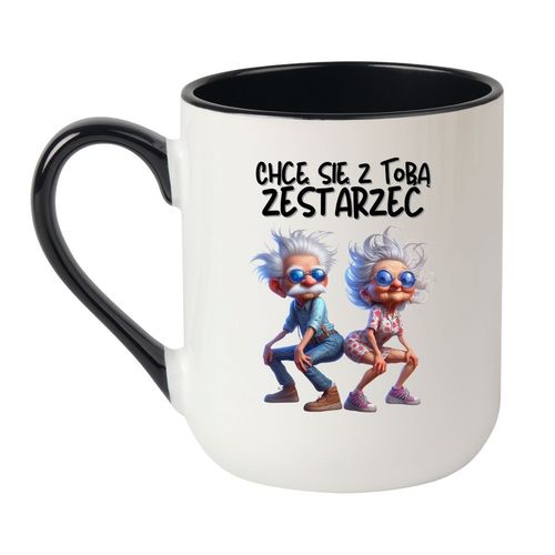 KUBEK "CHCĘ SIĘ Z TOBĄ ZESTARZEĆ" Wzór - Elegant Coffee Czarny 330 ml na Arena.pl