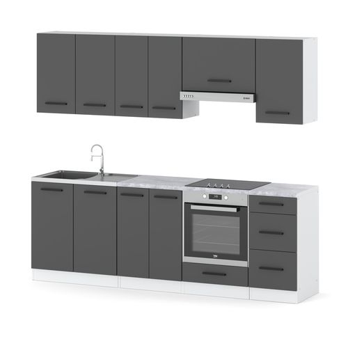 Kuchnia Nowoczesna Z Blatem Pojemna Mokka Plus 2.4m Modułowa Biała Szara na Arena.pl