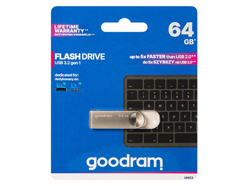 GOODRAM FLASHDRIVE 64GB UNO3 SILVER USB 3.2 Gen 1 zdjęcie 1