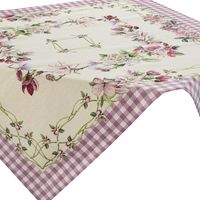 Obrus dekoracyjny gobelin 100x100 fioletowy beżowy kwiaty kratka