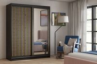 SZAFA PRZESUWNA Z LUSTREM DEST 100 CZARNA, LAMELE DĄB ARISTAN