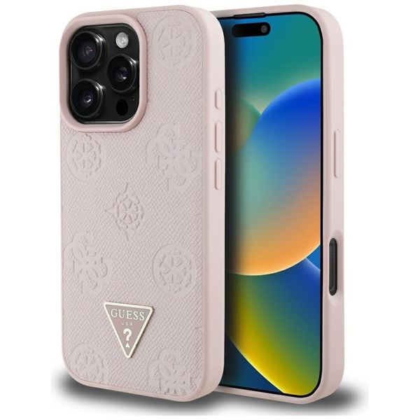 Etui Guess Grained Hot Stamp Peony Triangle Logo MagSafe do iPhone 16 Pro zdjęcie 1