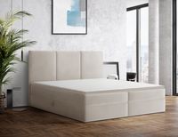 ŁÓŻKO TAPICEROWANE kontynentalne RIMA 180x200 jasny beż + MATERAC NAKŁADKA