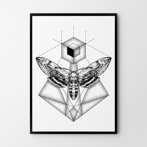 Plakat ćma motyl geometryczny dotwork 21x29,7 cm A4 na Arena.pl