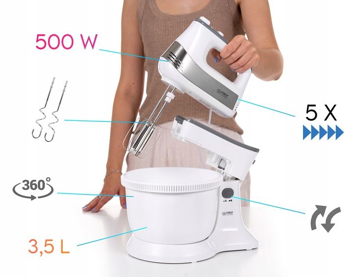 MIKSER KUCHENNY Z MISĄ OBROTOWĄ RĘCZNY FIRST AUSTRIA 500W zdjęcie 8