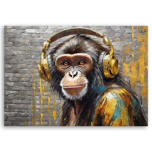 Obraz na płótnie, Małpa W Słuchawkach Muzyka 60x40 na Arena.pl