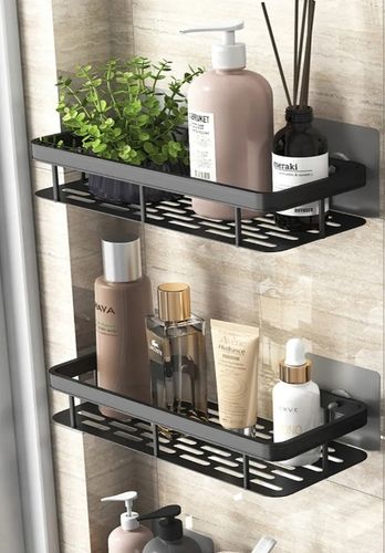 ZESTAW 2 SZT PÓŁKA ŁAZIENKOWA WISZĄCA METALOWA SAMOPRZYLEPNA CZARNA LOFT na Arena.pl