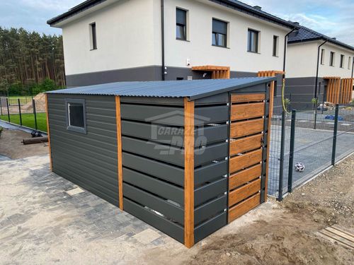 Schowek Domek Ogrodowy 3x2m + wiata 2m  2x Drzwi okno dach spad w tył GP554 na Arena.pl
