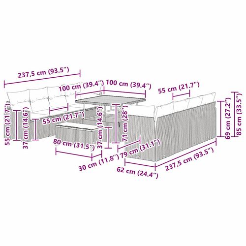 Zestaw Sof na Ogród 11 pcs Beżowy polirattan na Arena.pl