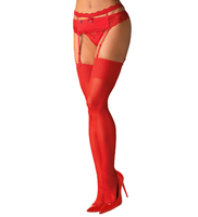 Czerwone gładkie pończochy do pasa L/XL