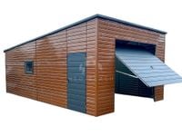 Garaż Blaszany Hala 5x8m Brama Uchylna Drzwi Złoty Dąb Dach Spad NB108