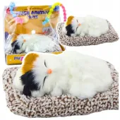 Śpiący Biały Kot Na Poduszce Figurka z Futerkiem Torba Dźwięki