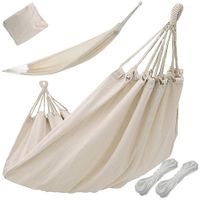 HAMAK HUŚTAWKA OGRÓD TARAS ODPOCZYNEK STABILNY WYGODNE UŻYCIE JASNY