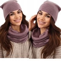 POLSKI KOMPLET DAMSKI KOBIECY WYGODNY MODNY CZAPKA KOMIN ZGASZ. FIOLET 2468