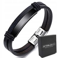 ELEGANCKA SKÓRZANA BRANSOLETKA STAL MOŻLIWY GRAWER