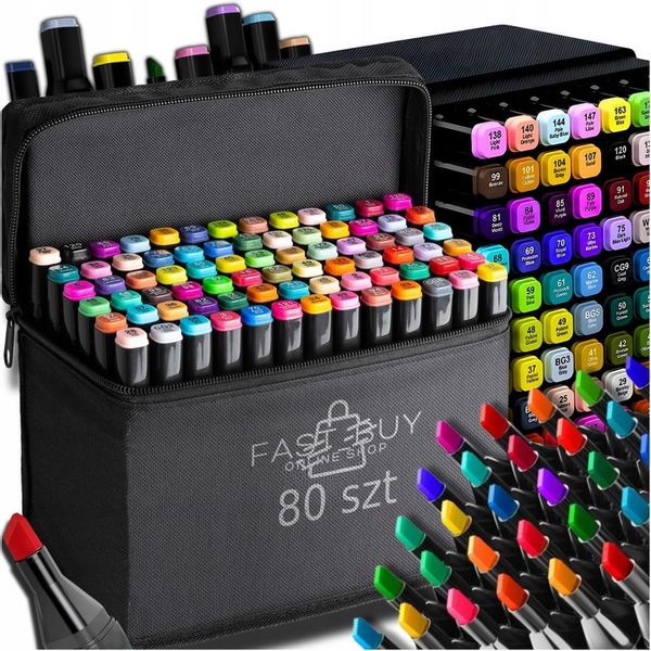 MARKERY FLAMASTRY PISAKI ALKOHOLOWE DWUSTRONNE PRO ZESTAW 80x 80SZT + TORBA zdjęcie 1
