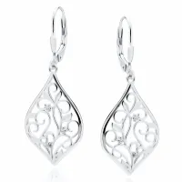 WISZĄCE RODOWANE SREBRNE KOLCZYKI AŻUROWE KROPLE ŁEZKI BIAŁE CYRKONIE