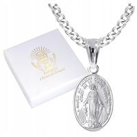 ŁAŃCUSZEK srebrny MEDALIK komunijny Matka Boska Cudowna do Komunii Chrzest