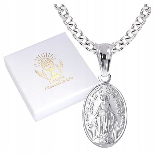 ŁAŃCUSZEK srebrny MEDALIK komunijny Matka Boska Cudowna do Komunii Chrzest na Arena.pl