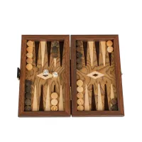 Ekskluzywny Backgammon Manopoulos – Czeczota Orzecha i Masa Perłowa 20x12cm