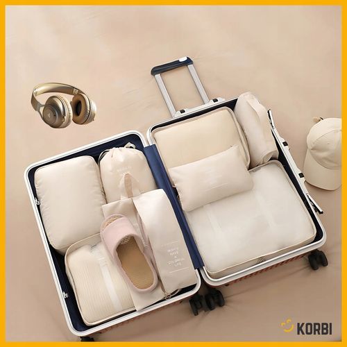 ZESTAW ORGANIZERÓW ORGANIZER PODRÓŻNY WALIZKI SZAFY UBRAŃ KOMPLET 8szt BEŻ na Arena.pl