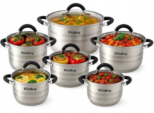 Komplet Garnków na Indukcję Gaz ze Stali Nierdzewnej Zestaw 12 Elementów na Arena.pl
