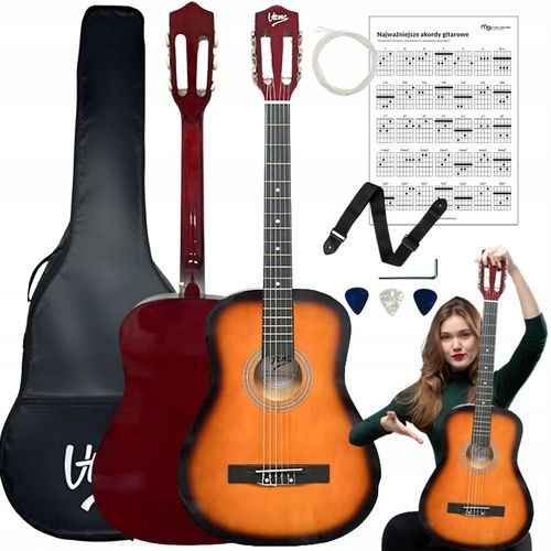 GITARA KLASYCZNA 4/4 DLA POCZĄTKUJĄCYCH DO NAUKI ZESTAW KOSTKI POKROWIEC na Arena.pl