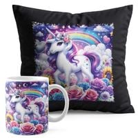 ZESTAW KUBEK + PODUSZKA CZARNA - JEDNOROŻEC UNICORN KOŃ