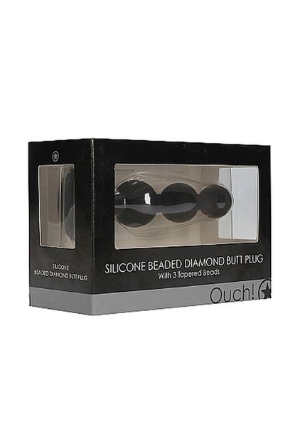 Silicone Beaded Diamond Butt Plug - Black zdjęcie 2