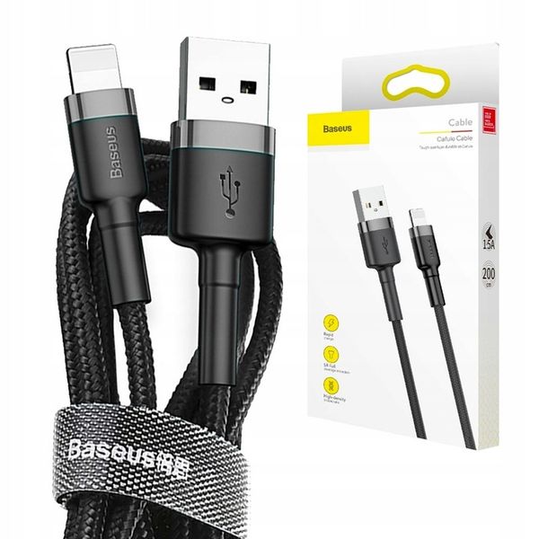 BASEUS KABEL USB LIGHTNING DO IPHONE 2.4A MOCNY W OPLOCIE 0,5M zdjęcie 1