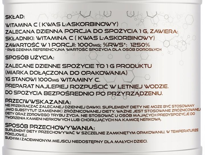 Lewoskrętna Witamina C w proszku 500g FPS zdjęcie 4