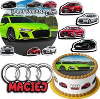 ZESTAW OPŁATEK NA TORT 20CM + 17 POSTACI - AUDI AUTO + IMIĘ 15CM 18CM