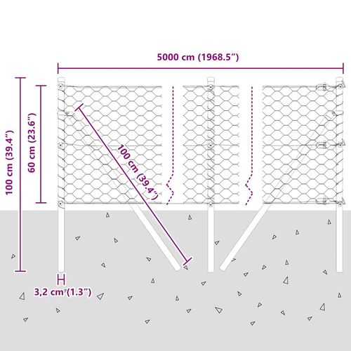 Ogrodzenie z słupkami Srebrny 0.6 x 50 m Stal pokryta PCV na Arena.pl